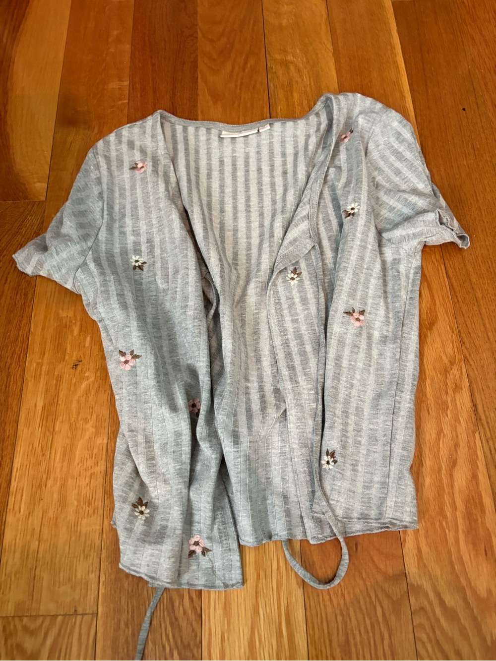 SO Light Gray Ribbed Top with Lavender Accent